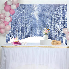 Lofaris Snowy Winter Forest Photography Backdrop with White Birch Trees and Falling Snow Scenic Studio Background for Portrait