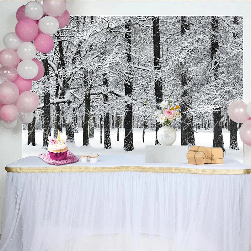 Lofaris Snowy Winter Forest Photography Backdrop with White Trees and Natural Landscape Studio Background for Portrait Photoshoot