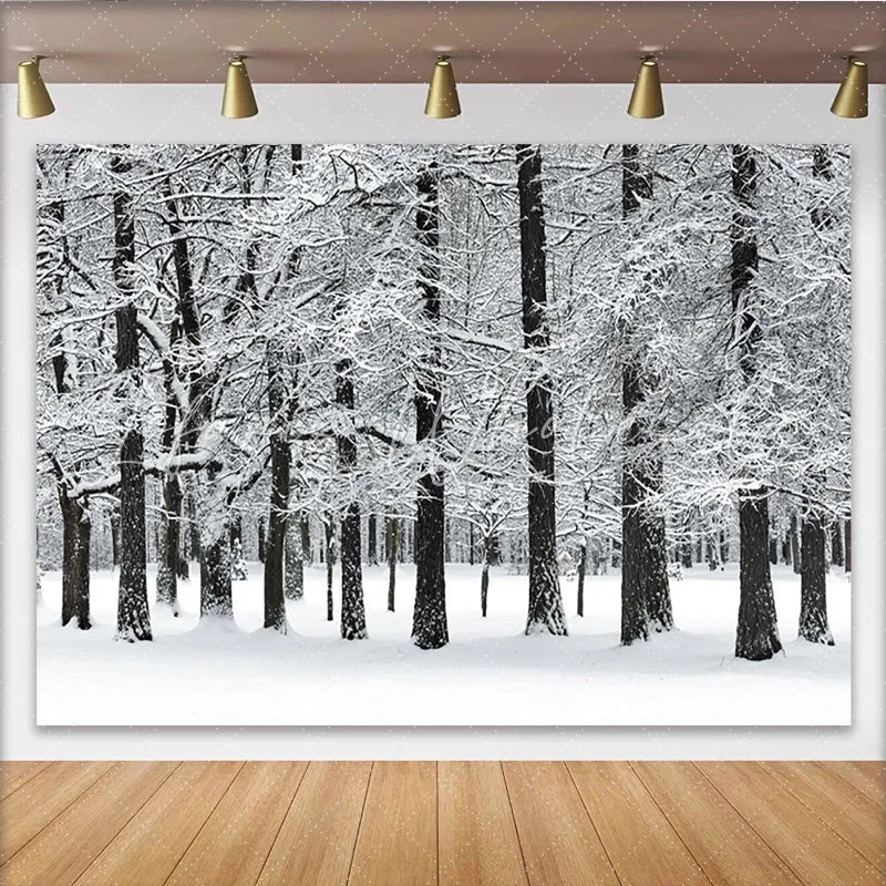 Lofaris Snowy Winter Forest Photography Backdrop with White Trees and Natural Landscape Studio Background for Portrait Photoshoot