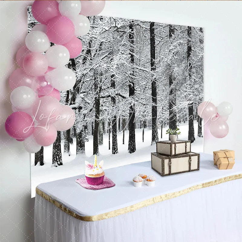 Lofaris Snowy Winter Forest Photography Backdrop with White Trees and Natural Landscape Studio Background for Portrait Photoshoot