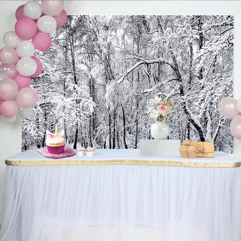 Lofaris Snowy Winter Forest Photography Backdrop with White Trees Serene Nature Background for Studio Photoshoot