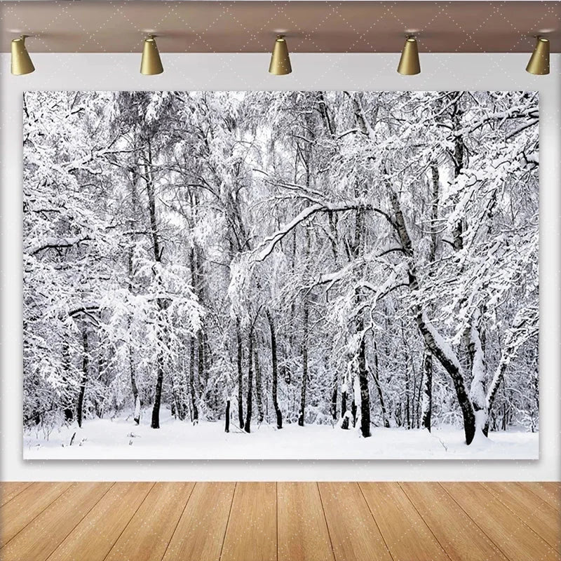 Lofaris Snowy Winter Forest Photography Backdrop with White Trees Serene Nature Background for Studio Photoshoot