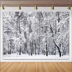 Lofaris Snowy Winter Forest Photography Backdrop with White Trees Serene Nature Background for Studio Photoshoot