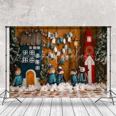 Lofaris Snowy Wooden House Fox Family Christmas Backdrop