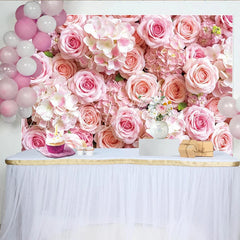 Lofaris Soft Pink Rose and Hydrangea Floral Photography Backdrop Elegant Studio Background for Wedding or Portrait Photoshoot