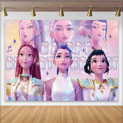 Lofaris Sparkling Animated Pop Idol Girls Cartoon Birthday Backdrop Vibrant Celebration Background for Girls Party Decor and Photoshoots