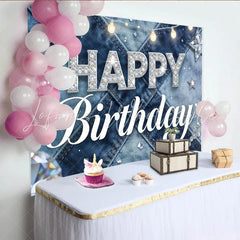 Lofaris Sparkling Glitter Denim Birthday Backdrop with Happy Birthday Text Elegant Photo Background for Party Decoration