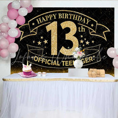 Lofaris Sparkling Gold Glitter 13th Birthday Backdrop Official Teenager 13 Milestone Party Decoration
