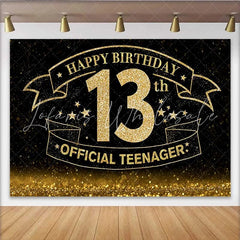 Lofaris Sparkling Gold Glitter 13th Birthday Backdrop Official Teenager 13 Milestone Party Decoration