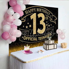 Lofaris Sparkling Gold Glitter 13th Birthday Backdrop Official Teenager 13 Milestone Party Decoration