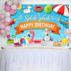 Lofaris Splish Splash Summer Pool Party Birthday Backdrop with Water Guns and Floats Vibrant Photography Background for Kids Celebration