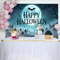 Lofaris Spooky Halloween Backdrop with Full Moon Bats and Graveyard Scene Misty Cemetery Photo Background for Holiday Party Decoration