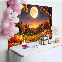 Lofaris Spooky Halloween Backdrop with Full Moon Pumpkins and Autumn Leaves Festive Fall Decor for Party Photography