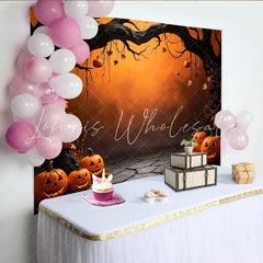 Lofaris Spooky Halloween Backdrop with Gnarled Tree and Glowing Jack-o’-Lanterns Autumn Party Decor for Photo Booth and Event Photography