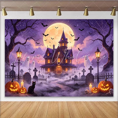 Lofaris Spooky Haunted House Halloween Backdrop with Full Moon Bats and Ghosts Eerie Graveyard Photography Background