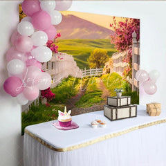 Lofaris Spring Floral Photography Backdrop with White Picket Fence Scenic Nature Background for Studio and Outdoor Photoshoots