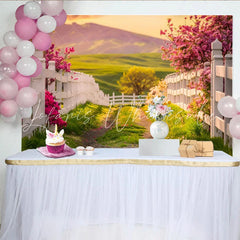 Lofaris Spring Floral Photography Backdrop with White Picket Fence Scenic Nature Background for Studio and Outdoor Photoshoots