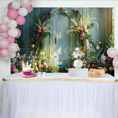 Lofaris Spring Garden Villa Photography Backdrop Blue Ornate Door and Floral Photo Background