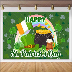 Lofaris St. Patrick Day Pot of Gold and Rainbow Backdrop Lucky Clover Irish Party Decor