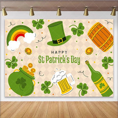 Lofaris St. Patrick’s Day Backdrop Cartoon Rainbow and Luck Pot of Gold with Beer and Green Hat