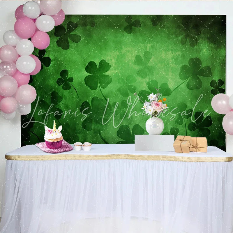 Lofaris St. Patrick’s Day Backdrop Dark Green Weathered Texture and Clover Silhouettes