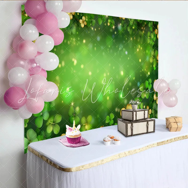 Lofaris St. Patrick’s Day Backdrop Elegant Gold and Green Clovers Frame for Irish Luck Party Photography Background