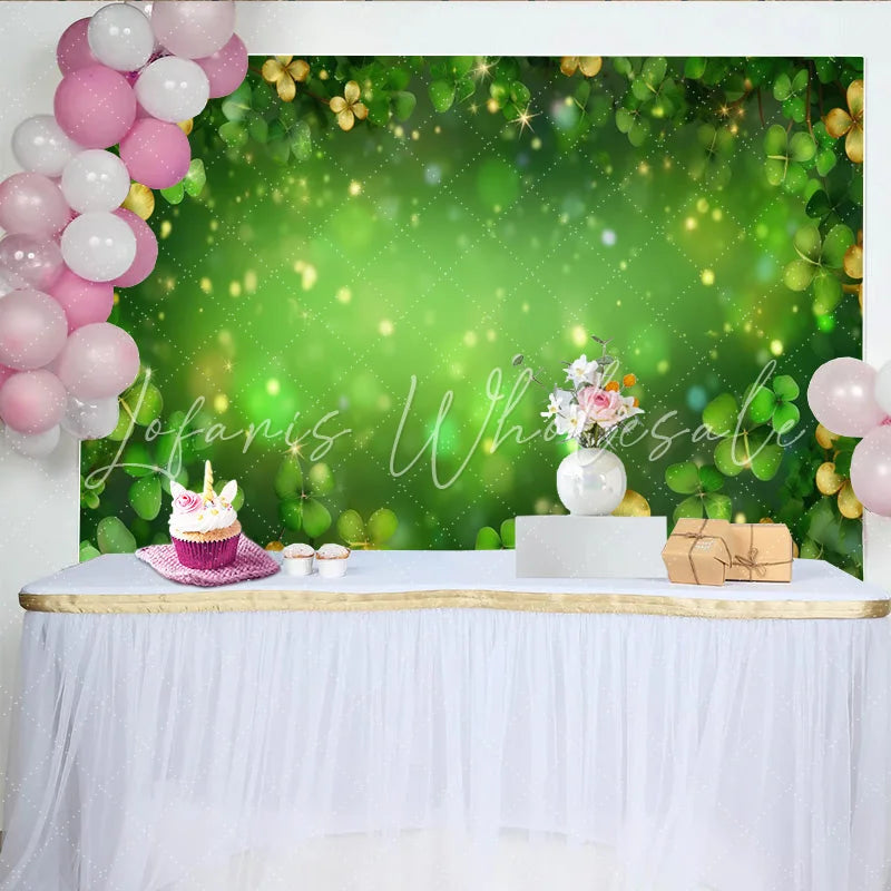 Lofaris St. Patrick’s Day Backdrop Elegant Gold and Green Clovers Frame for Irish Luck Party Photography Background