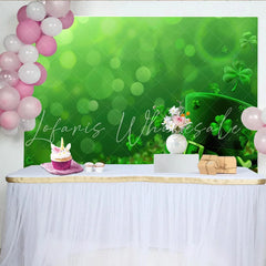 Lofaris St. Patrick’s Day Backdrop Green Leprechaun Hat and Clovers Lucky Decor