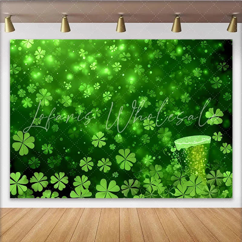 Lofaris St. Patrick’s Day Backdrop Green Lucky Shamrocks and Beer Mug Photography Background for Irish Party Decor
