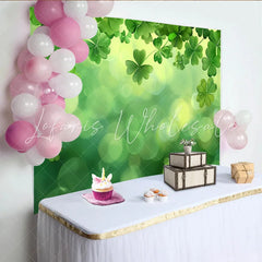 Lofaris St. Patrick’s Day Backdrop Hanging Clovers with Soft Green Bokeh Blur