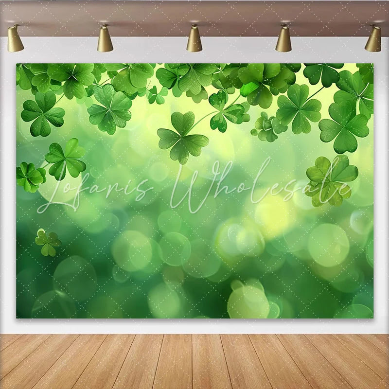 Lofaris St. Patrick’s Day Backdrop Hanging Clovers with Soft Green Bokeh Blur