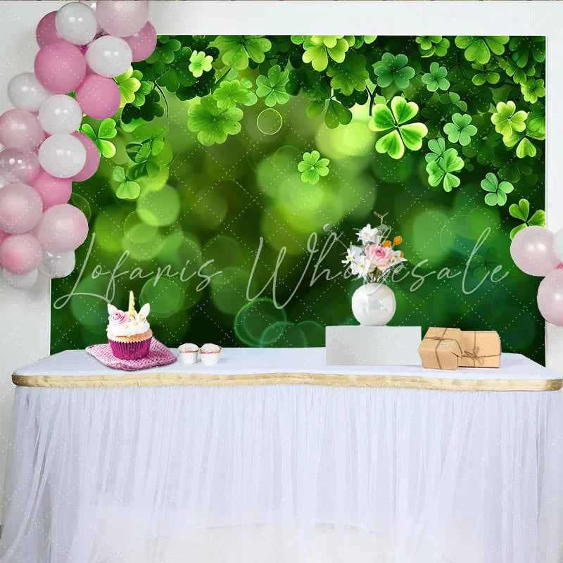 Lofaris St. Patrick’s Day Backdrop Lush Clover Border and Green Bokeh Background