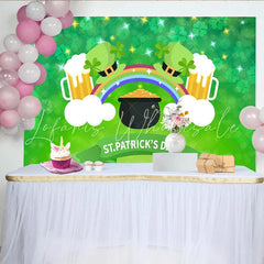 Lofaris St. Patrick’s Day Backdrop Pot of Gold and Rainbow with Beer Mugs Background for Irish Festival Party