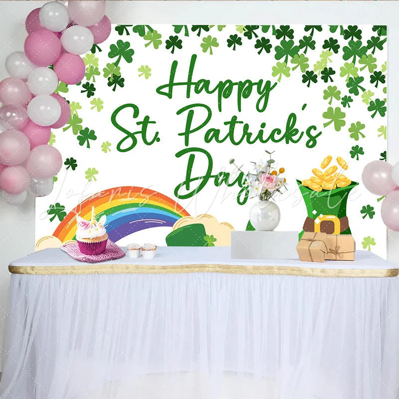 Lofaris St. Patrick’s Day Backdrop Rainbow Leprechaun Boot and Gold Coins Background for Kids Birthday Party