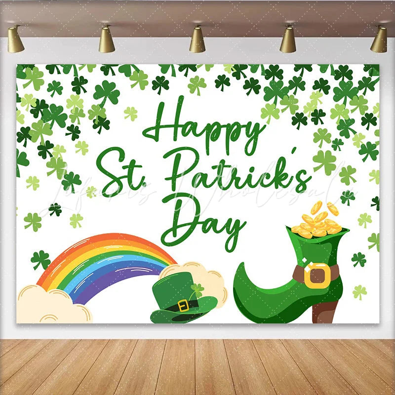 Lofaris St. Patrick’s Day Backdrop Rainbow Leprechaun Boot and Gold Coins Background for Kids Birthday Party