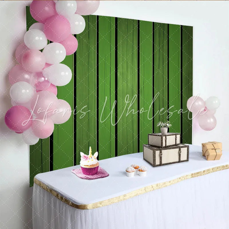 Lofaris St. Patrick’s Day Backdrop Rustic Green Wood Planks Texture for Party