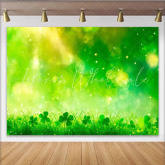 Lofaris St. Patrick’s Day Backdrop Vibrant Green Grass and Clovers Bokeh Party Decor