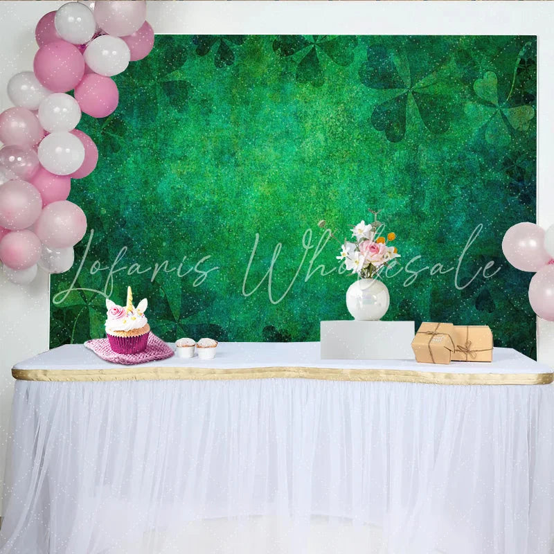 Lofaris St. Patrick’s Day Backdrop Vintage Green Grunge Texture and Clover Pattern