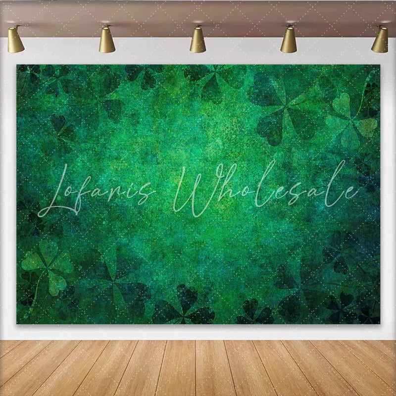 Lofaris St. Patrick’s Day Backdrop Vintage Green Grunge Texture and Clover Pattern