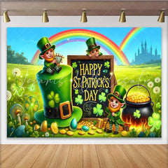 Lofaris St Patricks Day Castle Rainbow Backdrop Lucky Leprechaun Field Party Banner