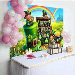 Lofaris St Patricks Day Castle Rainbow Backdrop Lucky Leprechaun Field Party Banner