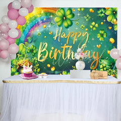 Lofaris St Patricks Day Happy Birthday Backdrop Green Clovers Rainbow Pot of Gold Lucky Spring Party Decor