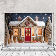 Lofaris Starry Snowy Night House Merry Christmas Backdrop