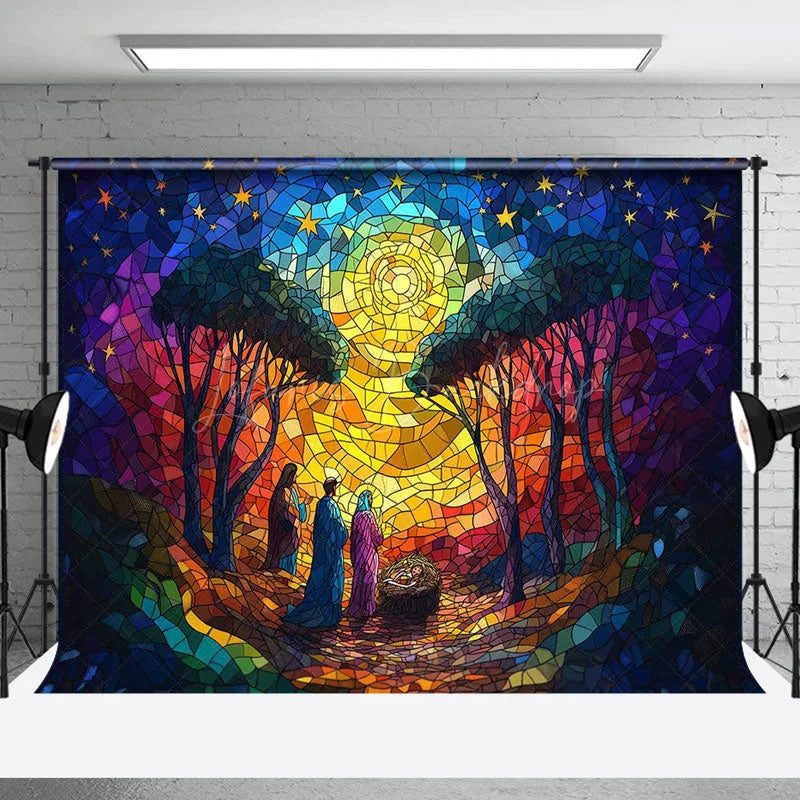 Lofaris Starry Stained Glass Nativity Christmas Backdrop