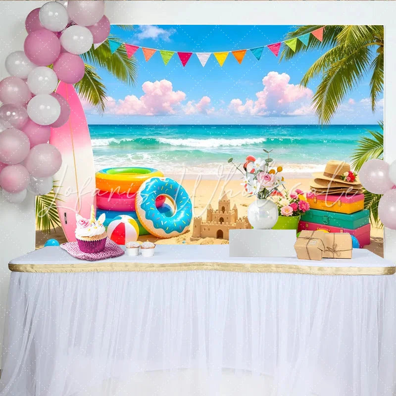Lofaris Summer Beach Photography Backdrop Vibrant Palm Trees and Ocean Waves Tropical Party Background for Vacation Photoshoot