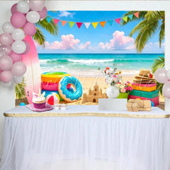 Lofaris Summer Beach Photography Backdrop Vibrant Palm Trees and Ocean Waves Tropical Party Background for Vacation Photoshoot