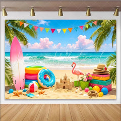 Lofaris Summer Beach Photography Backdrop Vibrant Palm Trees and Ocean Waves Tropical Party Background for Vacation Photoshoot