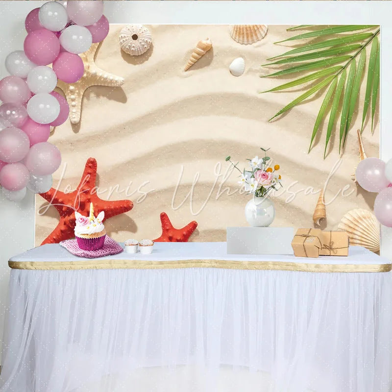 Lofaris Summer Beach Photography Backdrop with Seashells and Starfish Tropical Photo Background for Studio Photoshoot