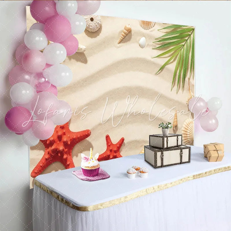 Lofaris Summer Beach Photography Backdrop with Seashells and Starfish Tropical Photo Background for Studio Photoshoot