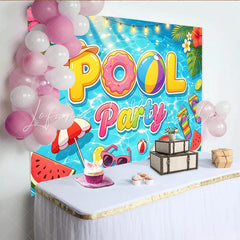 Lofaris Summer Pool Party Backdrop with Tropical Leaves and Fun Floats Vibrant Photography Background for Kids and Adults